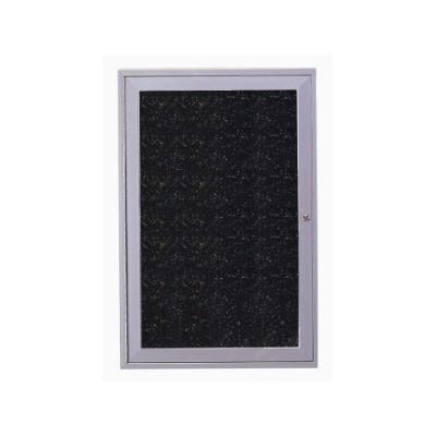 1-Door Satin Aluminum Enclosed Recycled Rubber Bulletin Board - Confetti Speck, pa12418tr-cf-ghe, pa