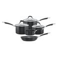 Circulon Momentum Non Stick Pots and Pans Set of 5 - Suitable as Induction Hob Pan Set with Toughened Glass Lids, Soft Grip Handles, Dishwasher Safe, Metal Utensil Safe, Black