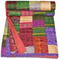 Indian Silk Sari Bedspread Kantha Blanket Handmade VIntage Patola Quilts Throw, Kantha Colourful Design Handmade Quilt, King Antique kantha Quilt, 90x108 Inch. By Bhagyoday