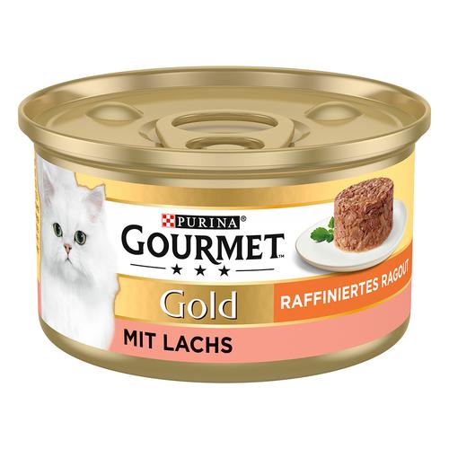 48x85g Raffiniertes Ragout Lachs Gourmet Katzenfutter nass