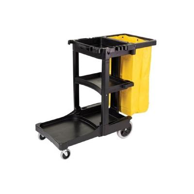 Janitorial Carts Cleaning Cart with Zippered Yellow Vinyl Bag Black 6173-88
