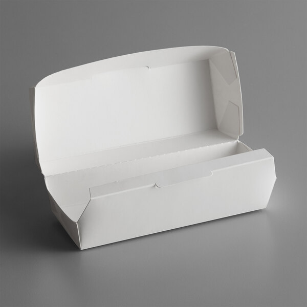 6 1/2" x 2 1/2" x 2 1/4" White Paper Hot Dog Clamshell Container - 500/Case