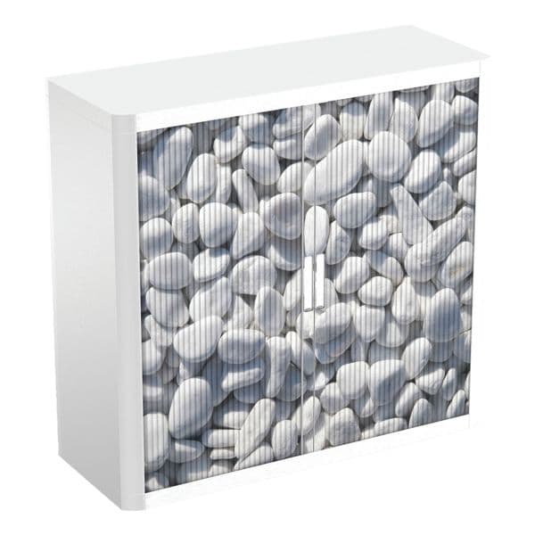 easyOffice Rollladenschrank Motiv weiße Steine silber, 110x104x41.5 cm