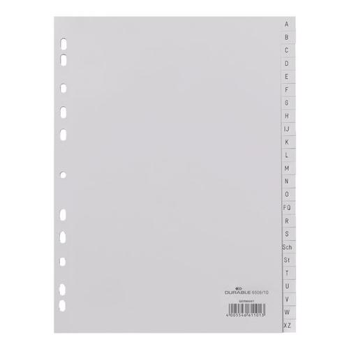 Kunststoffregister A-Z 24-teilig A4 grau, Durable, 22.8×29.7 cm