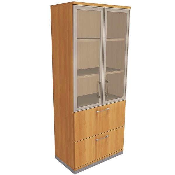 fm Büromöbel Kombischrank »Oldenburg« 5 OH 2 Hängeregister 2 Acrylglastüren braun, 80x186.9x44.2 cm Image