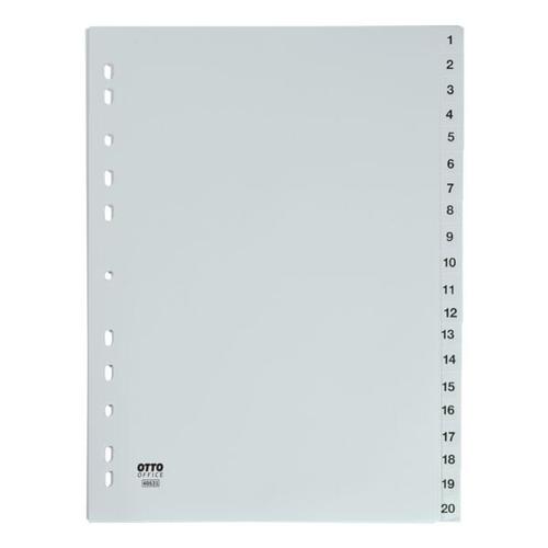 Kunststoffregister 1-20 A4 grau, OTTO Office, 22.5×29.7 cm