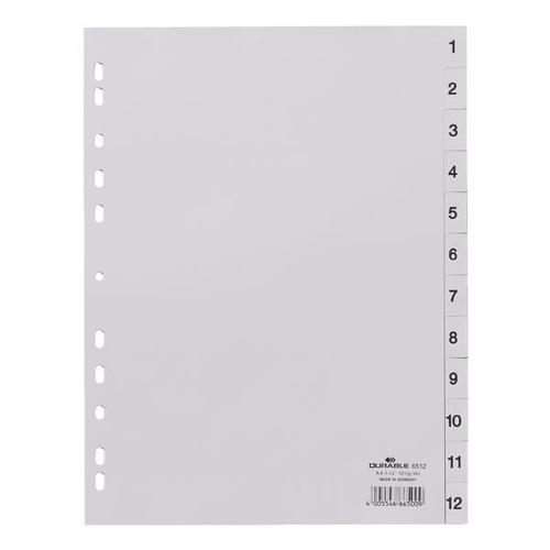 Kunststoffregister 1-12 A4 grau, Durable, 22.8×29.7 cm