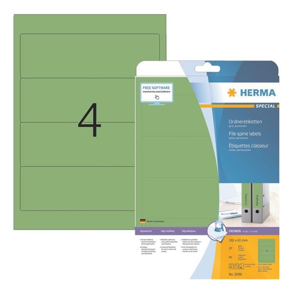 Herma Selbstklebende Ordnerrücken–Etiketten 80 Stück »61x192 mm« grün, 8 cm Image