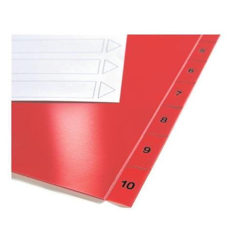 Kunststoffregister 1-10 A4 einfarbige Taben rot, OTTO Office, 22.5×29.7 cm