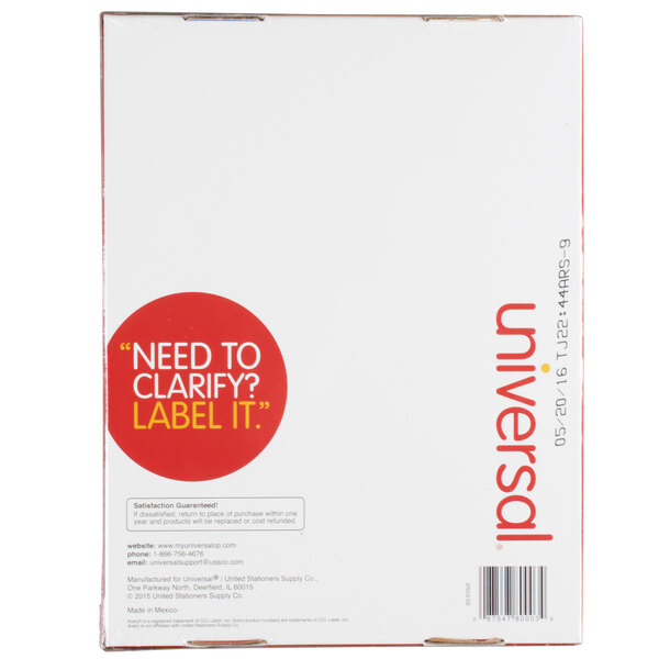Universal UNV80003 1 1/3" x 4" White Permanent Laser and Inkjet Printer Labels - 3,500/Box