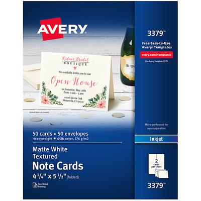 Avery® 3379 4 1/4" x 5 1/2" Printable Textured Note Cards with Envelopes - 50/Pack