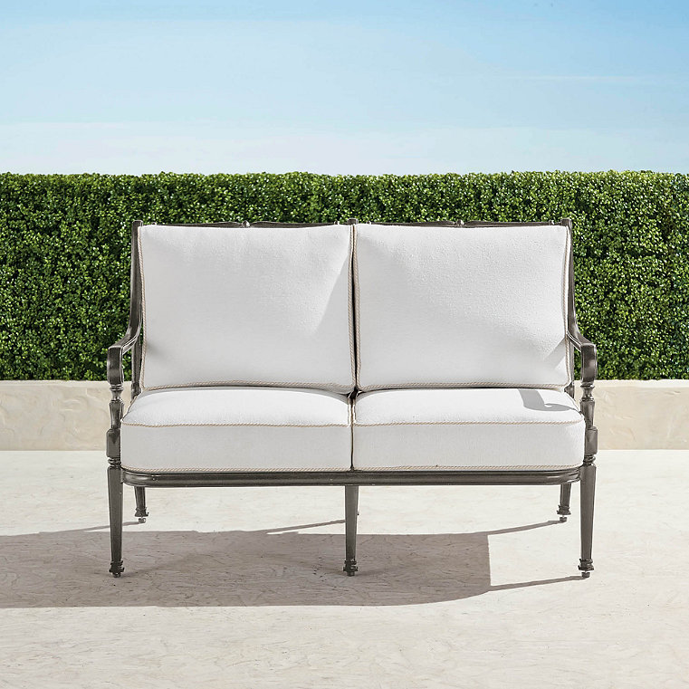 Carlisle Loveseat with Cushions in Slate Aluminum - Standard, Gingko - Frontgate