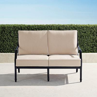 Grayson Loveseat with Cushions in Black Aluminum - Standard, Classic Linen Bleu - Frontgate