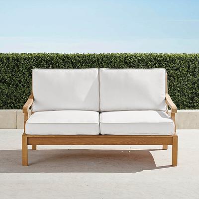 Cassara Loveseat with Cushions in Natural Teak - Standard, Classic Linen Bleu - Frontgate