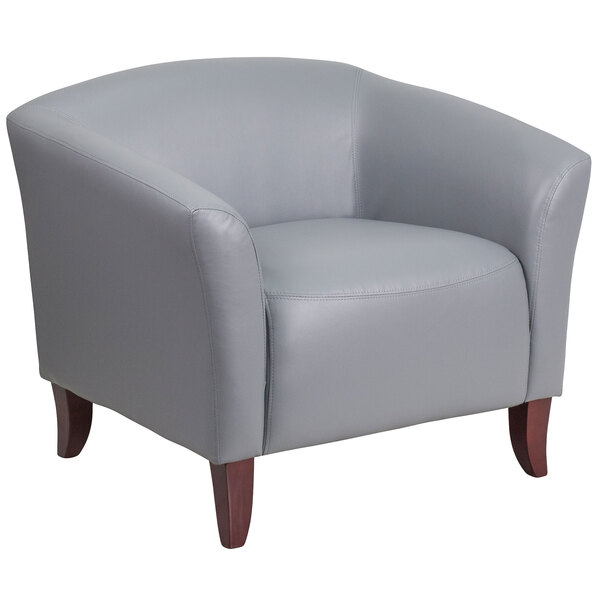 Flash Furniture 111-1-GY-GG Hercules Imperial Gray Leather Chair with Wooden Feet