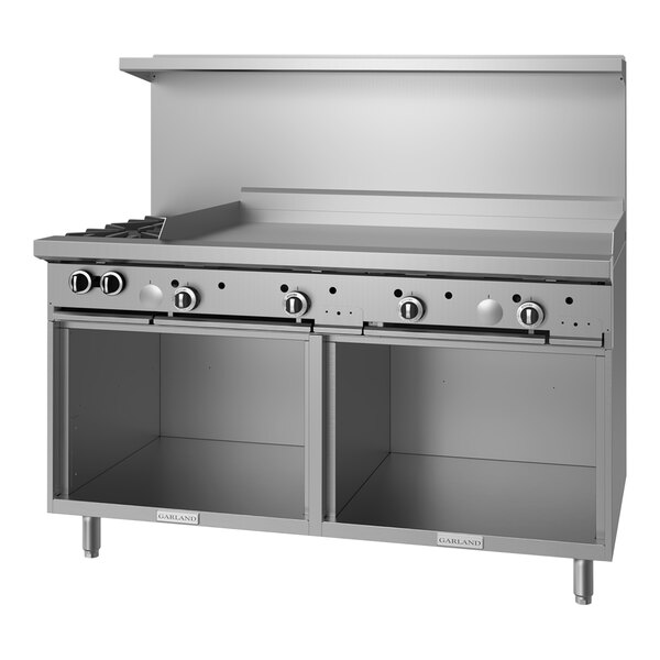 Garland G60-2G48SS Liquid Propane 2 Burner 60" Range with 48" Griddle and 2 Storage Bases - 138,000 BTU