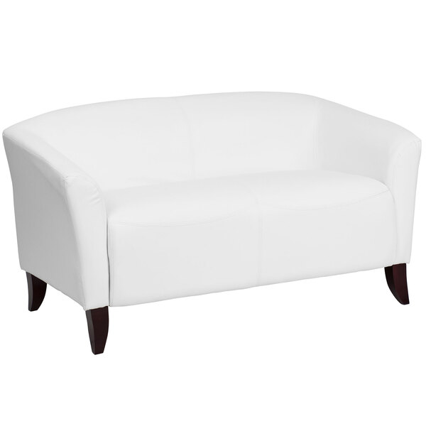 Flash Furniture 111-2-WH-GG Hercules Imperial White Leather Loveseat with Wooden Feet