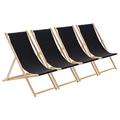 Harbour Housewares 4x Black Wooden Deck Chair Traditional FSC Wood Folding Adjustable Garden/Beach Sun Lounger Recliner