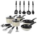 Morphy Richards Equip 14 Piece Cookware Set (3 Pots + 2 Saucepans + 9 Utensils), Cream, Aluminium