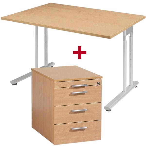 Geramöbel Möbel-Set »Lissabon« 2-teilig, Schreibtisch mit C-Fuß und Standcontainer breit braun