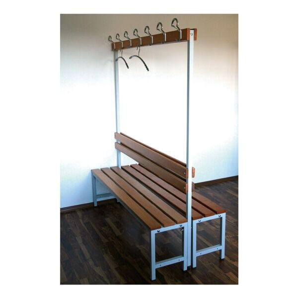 SZ Metall Doppel-Sitzbank 1,50 m, mit Hakenleiste-Garderobe braun, 150x42x30 cm