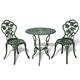 vidaXL 3 Piece Bistro Set in Green - Cast Aluminium Outdoor Dining Set with Circular Table and Two Chairs – Decorative Floral Pattern – Durable, Weather-Resistant Garden Furniture