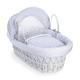 Clair de Lune Stars and Stripes White Wicker Moses Basket inc. bedding, mattress & adjustable hood (Grey)