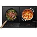 VonShef Double Induction Hob - 2800W Portable Dual, Twin Plate Electric Table Top with LED Display, Built-In Timer, 10 Heat Settings 60-240°C - Black