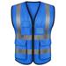 GOGO 5 Pockets High Visibility Zipper Front Breathable Safety Vest with Reflective Strips Uniform Vest-Blue-M