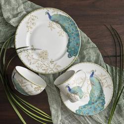 222 Fifth Peacock Garden 16 Piece Dinnerware Set, Service for 4 Porcelain/Ceramic in Blue/White | Wayfair 1027WH801A1B71