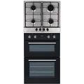 SIA Built In Double Electric Fan Oven & Stainless Steel 60cm 4 Burner Gas Hob