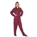 BIG FEET PAJAMA CO. Red & Grey Plaid Flannel with Small Hearts Adult Footed Pajamas w/Drop Seat