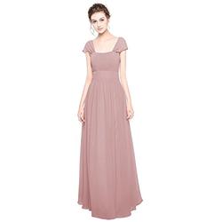 Angel Star Straps Ruched Long Chiffon Bridesmaid Evening Wedding Party Dress - Dusky Pink - 20