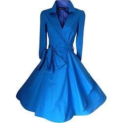 Black 50’s style rockabilly / swing / pin-up with tears cotton party dress (sizes 34-26), Royal Blue, UK 8