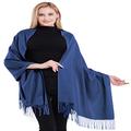 Denim Blue High Grade 100% Cashmere Shawl Wrap Pashmina Hand Made in Nepal NEW(Size: One Size)