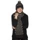 Ladies Chunky Crochet Knit Fashion Winter Set Pom Pom Beanie Style Hat & Scarf - Black - M