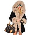 Roiii Women Winter Hooded Parka Casual Fur Coat Jacket Overcoat UK Plus Size 8-20 (16-18, Black)