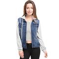 Allegra K Women's Layered Drawstring Hood Denim Jacket W Pockets Dark Blue 8