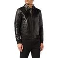Mens Black Soft Real Leather Vintage Classic Bomber Style Biker Jacket (With Collar, 5XL)