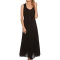 Sakkas 15221 - Maya Floral Embroidered Sleeveless Button Up Rayon Dress - Black - S/M