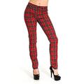 Run & Fly New Womens Skinny Stretch Mid Rise Red Stewart Tartan Jeans Indie Retro Punk, UK 12-30" Waist / 32" Leg, Regular