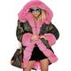 Roiii UK Women Faux Fur Thick Hood Parka Jacket Camouflage Winter Coat Size 8-20 (16-18, Pink 7005)