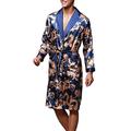 OLIPHEE Men's Floral Lightweight Long Sleeve Loose Silk Dressing Gown Nightwear Royal Blue L