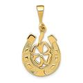 14ct Yellow Gold Solid Polished Textured back Good Luck Clover Pendant Necklace Measures 25x15mm Wide Jewelry Gifts for Women