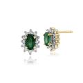 Gemondo Women 375 Gold 9ct Yellow Gold Oval Emerald & Diamond Oval Cluster Stud Earrings Green