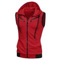 sourcing map Men's Sleeveless Slim Fit Hoodie Vest Zipper Drawstring Gilet Jacket with Pockets Red 46