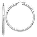 925 Sterling Silver Polished Hollow tube Hinged post 3.00mm Satin Sparkle Cut Hoop Earrings Measures 52x50mm Wide 3mm Thick Jewelry Gifts for Women