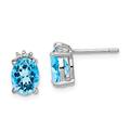 925 Sterling Silver Polished Oval SW Blue Topaz and Diamond Post Earrings Measures 10x5mm Wide Jewelry Gifts for Women