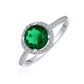 3CT Cubic Zirconia AAA CZ Pave Circle Round Solitaire Halo Green Simulated Emerald Engagement Ring For Women .925 Sterling Silver