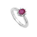 The Ruby Ring Collection: Beautiful Sterling Silver Oval Ruby & Diamond Cluster Engagement Ring (Size V) …